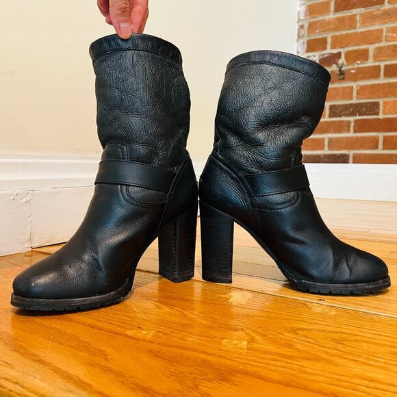 Jimmy Choo Dart Biker Black Leather Moto Combat Mid-Calf Buckle Bootie Size US 8 - Picture 10 of 16